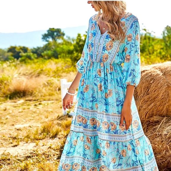 🔥 NWT, Cocoimo Blue Floral Dress, 2 available, size S, L 🤩❤️ - Picture 5 of 6